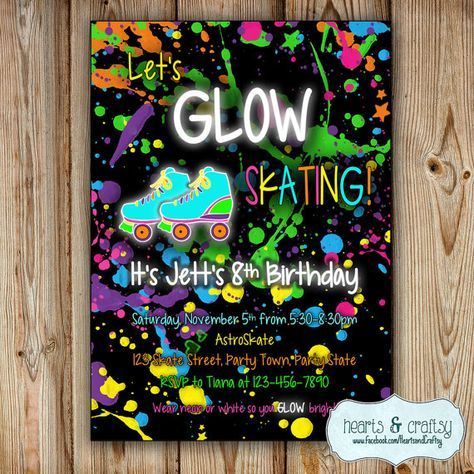 Skating Party Invitation / Glow In The Dark Skating Birthday Invitation / Glow Skate Invitation / Glow Party Invite DIGITAL FILE to PRINT Glow In The Dark Bowling, Skate Invitations, Roller Skate Birthday Party, Glow Bowling, Bowling Invitations, Skate Birthday Party, Bowling Birthday Invitations, Bowling Party Invitations, Party Location