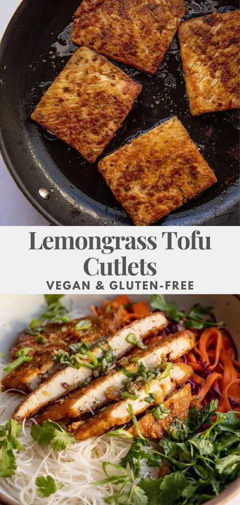 These lemongrass tofu cutlets are packed with protein and have the best bright and refreshing taste. Served with a citrusy veggie slaw to create the ultimate satisfying meal. Veggie Slaw, Tofu Cutlets, Lemongrass Tofu, Lemongrass Recipes, Tofu Dishes, Vegan Comfort Food, Mindful Eating, Delicious Vegan Recipes, Satisfying Food