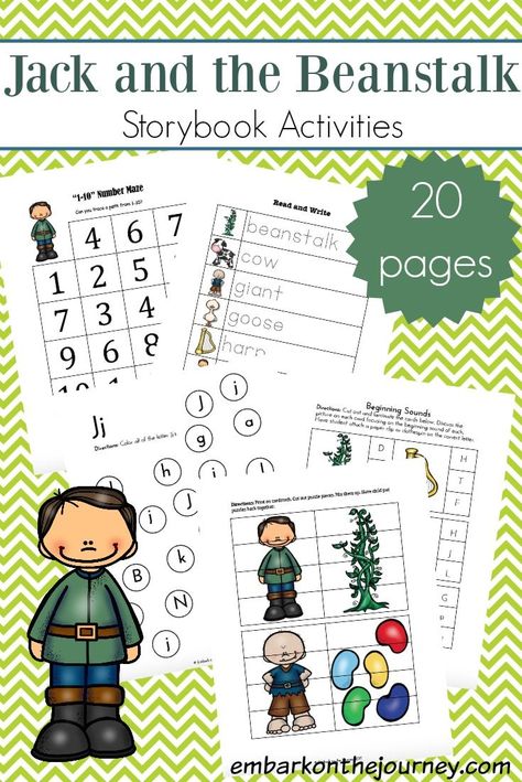 Bring the story to life with this awesome collection of Jack and the Beanstalk printables and activities for kids in grades K-3!  #jackandthebeanstalk #fairytales #storybookactivities #embarkonthejourney Jack And The Beanstalk Printables, Nursery Ryhmes, Writing Practice Preschool, Bean Stalk, Teaching Preschoolers, Free Educational Printables, Folk Lore, Literature Activities, Fairy Tale Theme