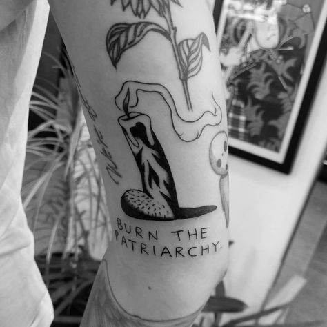 Patriarchy Tattoo, Burn The Patriarchy, Lesbian Tattoo, Tattoos 2022, Feminist Tattoo, Celtic Warrior, Cowboy Tattoos, Candle Tattoo, Celtic Warriors