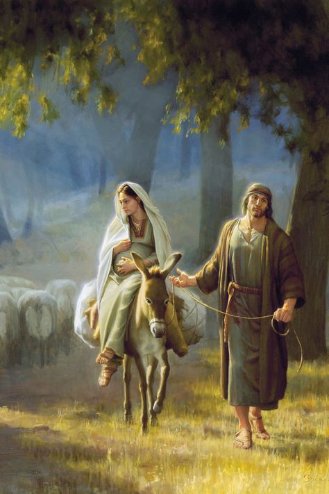 Mary and Joseph I love this picture! The whole picture with the little shepherd boy that Mary is looking at! Probably wondering what her baby will be like. Religious Pictures, Lds Art, A Donkey, Blessed Mother Mary, Biblical Art, Birth Of Jesus, Belem, Blessed Virgin Mary, Holy Family