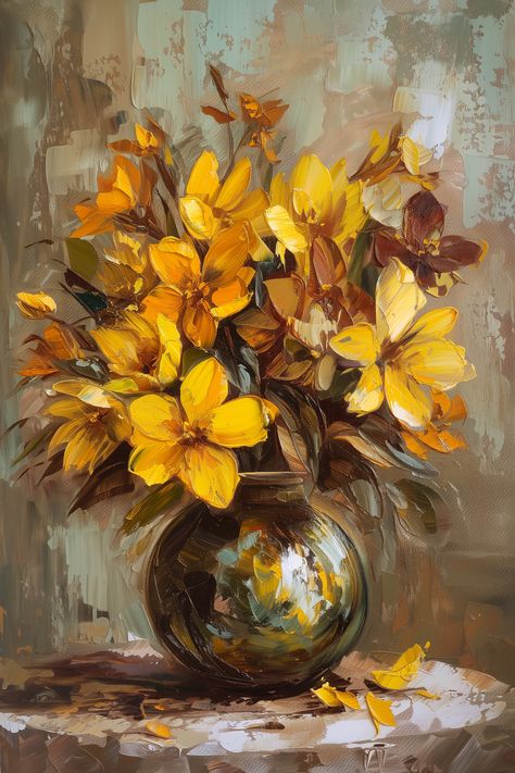 Painting Ideas Oil Paint, Oleo Painting Ideas, Simple Oil Painting Ideas, Still Life Painting Ideas, Vase With Flowers Painting, Still Life Canvas Painting, Fall Acrylic Painting Ideas, Flower Vase Still Life, Digital Painting Ideas