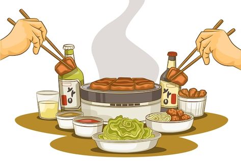 Delicious korean bbq illustration | Free Vector #Freepik #freevector #korean-bbq #korean-food #food-illustration #tasty-food Korean Bbq Drawing, Korean Bbq Illustration, Bbq Illustration, Logos Aesthetic, Bbq Korean, Korean Logo, Korean Barbeque, Korean Barbecue, Simple Phone Wallpapers