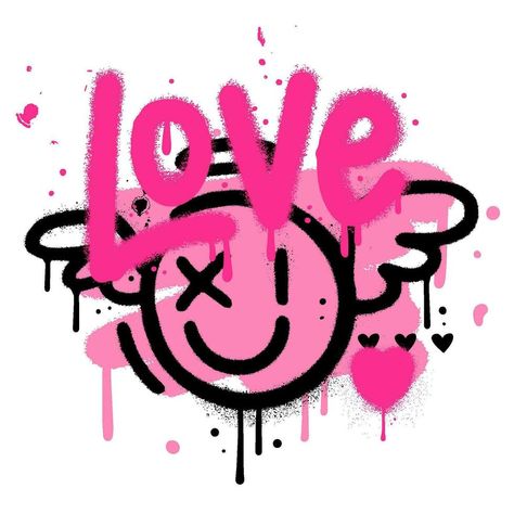 90s spray paint valentine's dat greeting card. Hand drawn graffiti texture style comic cupid emoji shape, heart and word LOVE. Design for print, sticker. Trendy 90s vintage Vector Illustration Love Graffiti Art Words, Graffiti Texture, Graffiti Hearts, Style Comic, Hand Emoji, Graffiti Heart, Love Graffiti, Girl Drawings, Word Love