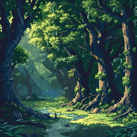 128 X 128 Pixel Art, Pixelized Art, Beautiful Pixel Art, Pixel Art Background Desktop Wallpapers, Nature Pixel Art, Forest Pixel Art, Pixel Art Nature, Pixel Nature, Pixel Art Scenery