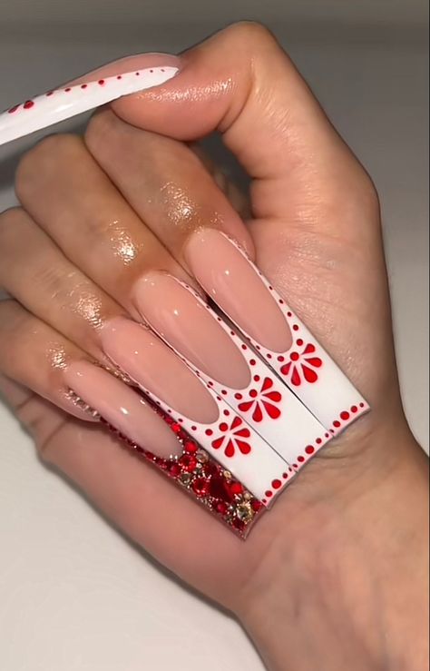 Mexican Nails, 2023 Nails, Red Acrylic Nails, Girly Acrylic Nails, Basic Nails, Classy Acrylic Nails, Long Acrylic Nails Coffin, Long Acrylic, Unique Acrylic Nails