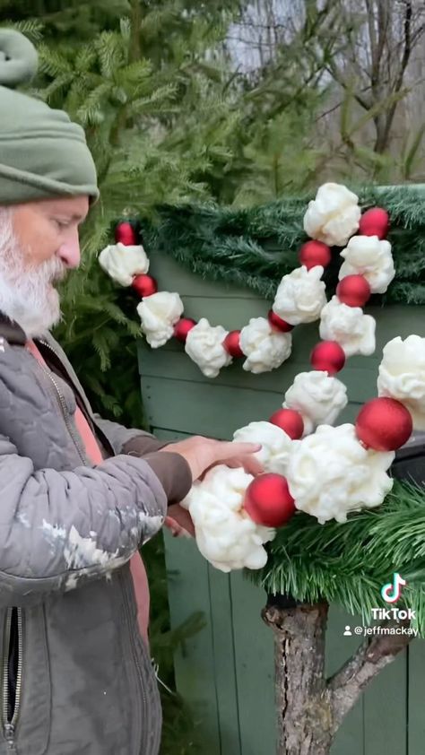 Jeff MacKay | Our yearly tradition: GIANT popcorn garland !!🍿 tutorial is up on patreon… #popcorngarland #popcorn #christmas #diy #artsandcrafts... | Instagram Diy Popcorn Garland Spray Foam, Christmas Tree Popcorn Garland, Popcorn Garland With Spray Foam, Christmas Ball Garland Diy, Popcorn Garland Diy, Popcorn Garland Christmas Tree, Popcorn Christmas Tree Garland, Giant Popcorn Garland, Popcorn Christmas