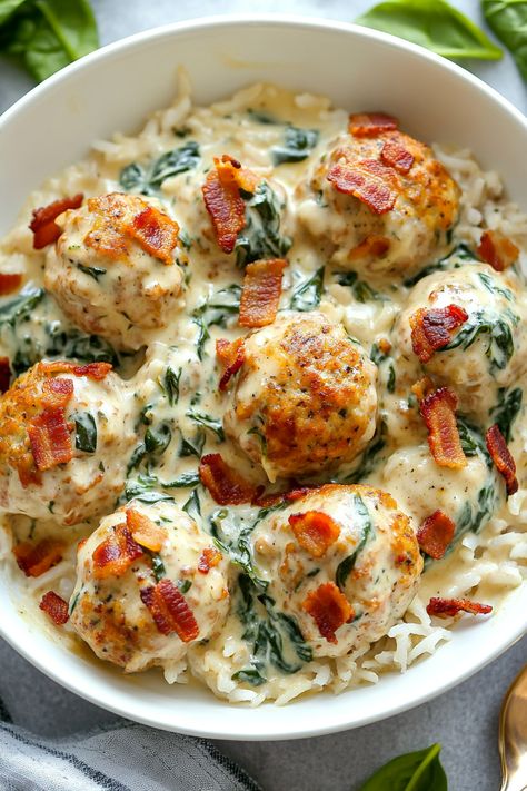 Baked Chicken Ricotta Meatballs - That Oven Feelin Chicken Ricotta Meatballs, Chicken Ricotta, Ricotta Meatballs, Savory Meatballs, Spinach Alfredo, Meatball Bake, Ground Chicken Recipes, Beef Meatballs, Chicken Meatballs