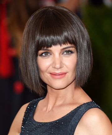 No. 21: Katie Holmes' Bob Haircut With Bangs Bob Haircuts With Bangs For Women, Straight Bob Haircut With Bangs, Katie Holmes Bob, Medium Bobs, Celebrity Bangs, Inverted Bobs, Blonde Bob Haircut, Boy Haircut, Inverted Bob Hairstyles