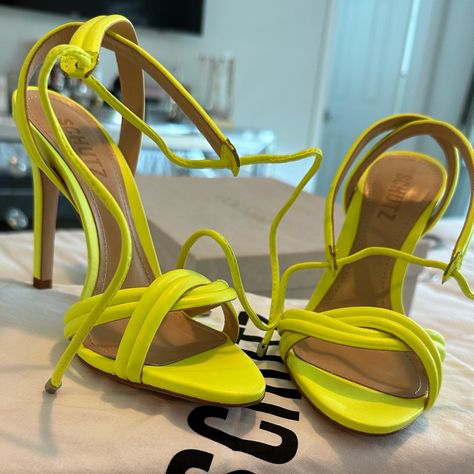 Reposhing This Item I Purchased From @Idelsis. Loved It, But Ready To Rotate For Something New. Questions? Leave A Comment Below! Neon Yellow Heels, Schultz Shoes, Slippers Heels, Gladiator High Heels, Nude Strappy Heels, Heels Sneakers, Yellow Heels, Heeled Mules Sandals, Caged Heels