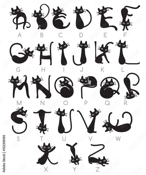 Fancy Lettering Alphabet, Cat Letters, Cat Lettering, Cat Font, Cat Alphabet, Alfabet Letters, Hand Lettering Art, Hand Lettering Alphabet, Halloween Fonts