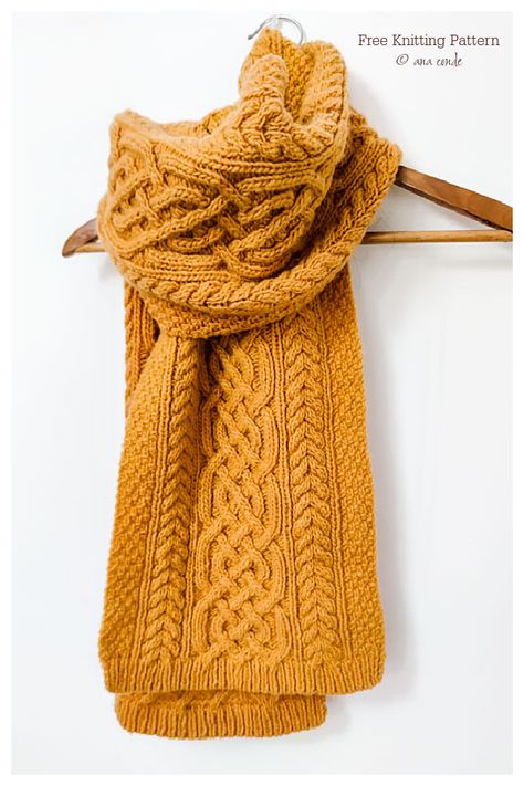 Long Celtic Cable Scarf Free Knitting Pattern Mens Scarf Knitting Pattern, Free Aran Knitting Patterns, Aran Knitting Patterns, Cable Scarf, Cable Knitting Patterns, Knitting Patterns Free Scarf, Cable Knit Scarf, Cowl Knitting Pattern, Cable Knitting