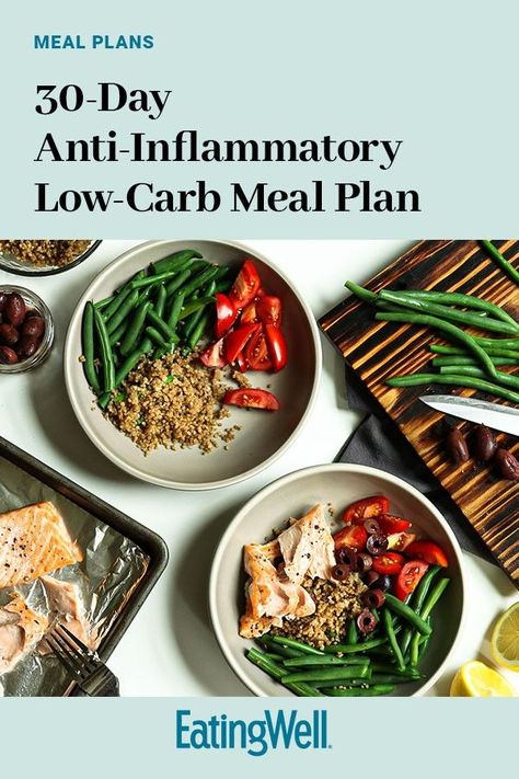 This healthy take on a low-carb diet does double duty, thanks to all the anti-inflammatory foods and recipes included. Whether you follow this meal plan for the whole 30 days or just choose one recipe to try, it's guaranteed you'll love it. #healthymealplans #healthyrecipes #mealplan #mealplanideas #mealplanning #mealprep Best Healthy Diet, Best Fat Burning Foods, Low Carb Meal Plan, Clean Eating Meal Plan, Low Carb Diet Plan, Best Diet Plan, Low Fat Diets, Healthy Meal Plans, Fat Burning Foods