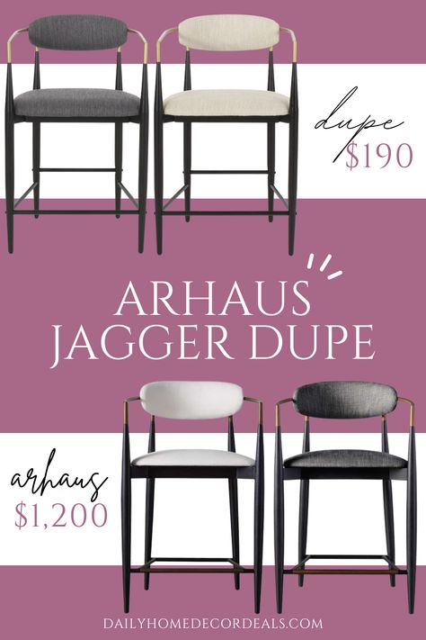 Arhaus Jagger Counter Stool & Barstools Dupe These incredible Arhaus jagger counter and barstool dupes were just added and I know they will sell out fast! Arhaus’s jagger dining armchairs and counter stools are probably the most popular item I get asked if I have a good dupe for and up until this point there… Read more The post Arhaus Jagger Counter Stool Dupe appeared first on Interior Design for Beginners. Arhaus Gage Counter Stool, Rh Bar Stools, Bar And Counter Stools, Arhaus Jagger Dining Chair, Kitchen Island With Barstools, Arhaus Bar Stools, Arhaus Counter Stools, Restoration Hardware Bar Stools, Unique Counter Stools