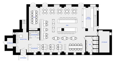 Gallery of Lodbrok Restaurant / DA architecture bureau - 18 Open Kitchen Restaurant Layout, Open Kitchen Restaurant, Scandinavian Restaurant, Restaurant Layout, Bar Restaurant Interior, Book Restaurant, Restaurant Plan, Open Hotel, Bureau Decor