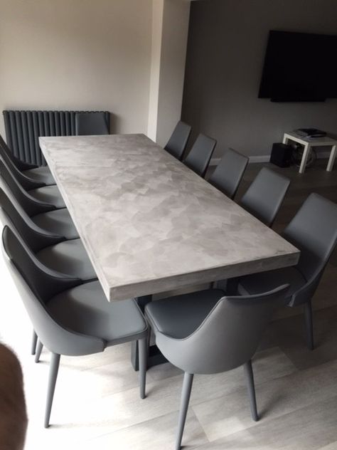 2.4 Metre Polished Concrete Dining Table Cement Dining Table And Chairs, Polished Concrete Table, Polished Concrete Dining Table, Concrete Kitchen Table, Cement Dining Table, Concrete Dining Room, Concrete Top Dining Table, Grey Dining Table, Dining Furniture Ideas