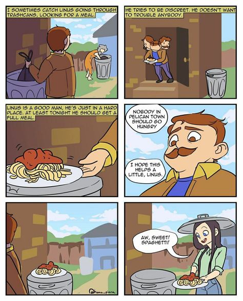 Stardew Valley Funny Comic, Gus Stardew Valley, Stardew Valley Humor, Linus Stardew Valley, Stardew Valley Fanart Alex X Farmer, Stardew Valley X Farmer, Stardew Valley Alex X Farmer, Stardew Valley Harvey X Farmer, Stardew Valley Alex X Male Farmer