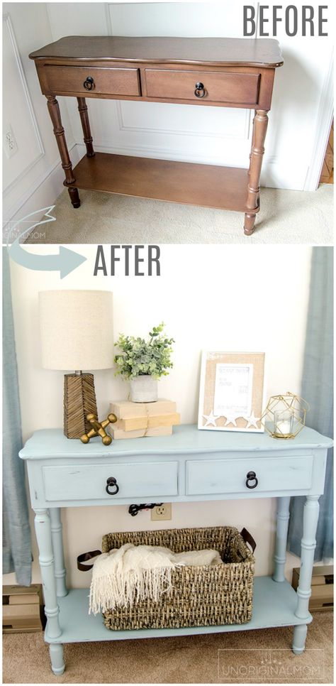 Coastal Blue Side Table Makeover - unOriginal Mom Easy Furniture Makeover, Blue Side Table, Side Table Makeover, Diy Furniture Renovation, Diy Furniture Easy, Furniture Renovation, Refurbished Furniture, Diy Furniture Projects, Furniture Restoration