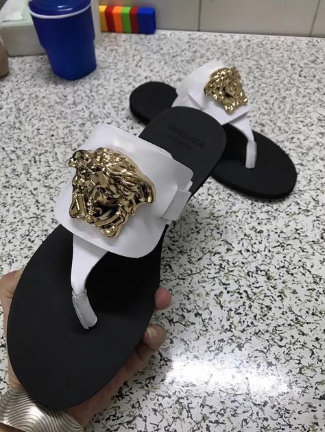 Versace slipper&sandals Versace Slippers, Versace Sandals, Flat Slippers Sandals, Versace Fashion, Versace Mens Shoes, Fashion Slippers, Slippers For Women, Summer Flats, Christian Louboutin Women