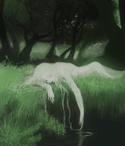 The Grass, A Woman, Trees, Water