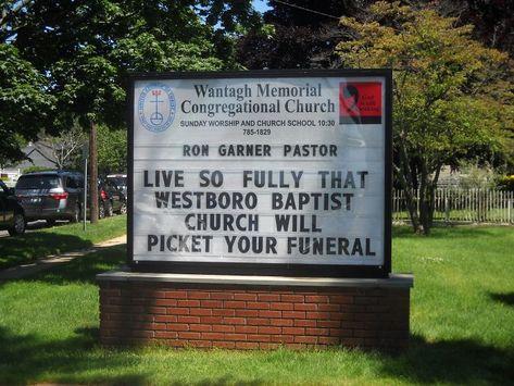 Wantagh Memorial Congregational Church Signs Funny Church Signs, Sunday Worship, Church Signs, Churches Of Christ, Christian Humor, Baptist Church, Funny Signs, A Sign, Bones Funny