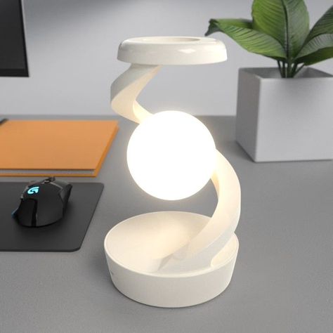 Rotating Moon Desk Lamp With Phone Wireless Charging Sensor Control Table Lamps Decorative Desktop Lamp Small Night Lamp Home Decor Product information: Rated Power: 3W Specifications: Gray basic style, White basic style, gray wireless charger, White wireless charger Size: base 126 * 35mm ± 2mm upper cover 90 * 150mm ± 2mm height 217mm Switching mode: waving control Wireless charging output: 15W wireless charging PD+QC protocol (compatible with 10W, 7.5W, and 5W) Overview: [New and up... Night Table Design, Desktop Lamp, Creative Tables, Small Table Lamp, Suspension Light, Phone Charging, Modern Homes, Night Lamps, Small Tables