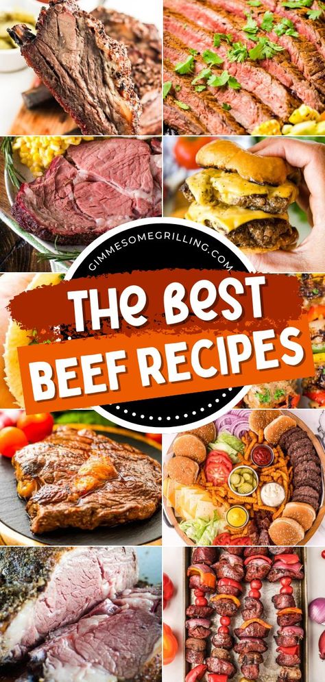 The most delicious beef recipes for dinner or anytime of the day! You can find smoked or grilled beef recipes to satisfy your meat cravings! They're easy to make, flavor-packed, and will definitely be a hit! Choose something to make for dinner tonight! Beef Roast Grilling Recipes, Beef Roast On The Grill, Beef Grilling Ideas For Dinner, Grilling Recipes Beef, Summer Beef Recipes, Steak Times On Grill, Grilling Beef Ribs On Charcoal Grill, Grilled Beef Recipes, Best Beef Recipes