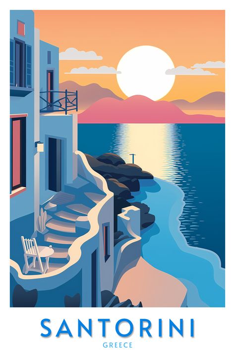 #greece #aethestic #beautiful #landscape #illustration #santorini #vintage #poster #europe #illustration #trending Greek Illustration, Greece Illustration, Europe Illustration, Santorini Poster, Greece Decor, Ikea Vases, Greek Paintings, Greece Art, Santorini Travel