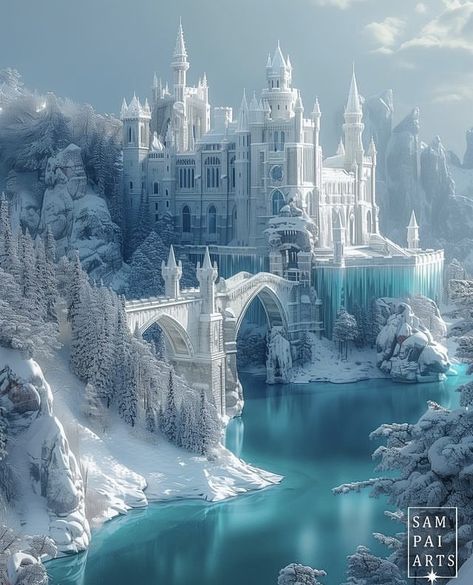 Nessian Fanart, Faerie Aesthetic, Winter Court, Snow Castle, Castle Aesthetic, Winter Palace, Ice Castles, A Court Of Wings And Ruin, Castle Art