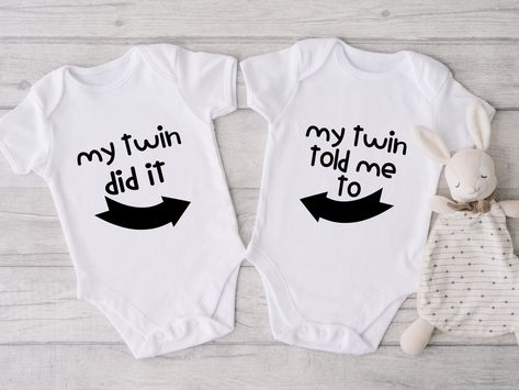 "Introducing our adorable collection of baby bodysuits and toddler shirts! These charming and comfortable garments are perfect for your little ones to rock in style and comfort. Each piece is carefully crafted with love and attention to detail to ensure a delightful experience for both parent and child. 🌟 Key Features:       💜Superior softness: Made from premium, high-quality fabrics, our baby bodysuits and toddler shirts are incredibly soft and gentle on delicate skin. Your little bundle of j Funny Twin Shirts, Twin Baby Outfits, Twin Onesies Funny, Twin Baby Clothes, Twin Onesies, Twin Shirts, Twin Outfits, Baby Set, Twin Boys