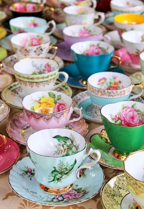 French Tea Party, French Tea Parties, Colorful Tea Cups, Mousse Au Chocolat Torte, Spring Tea Party, French Tea, Yellow Brick Home, Smart Tiles, Pretty Tea Cups