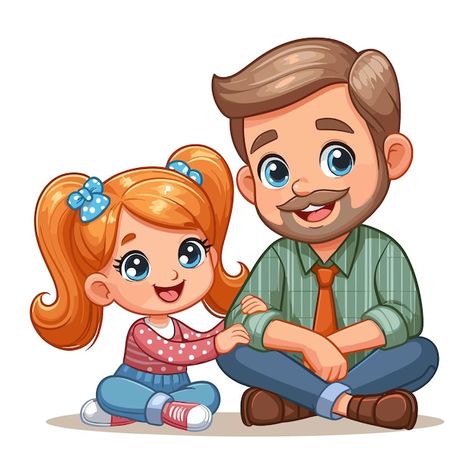 Father Cartoon, Mother Clipart, School Illustration, Preschool Classroom Decor, Learning English For Kids, Family Drawing, Muslim Family, Father And Daughter, Very Cute Dogs