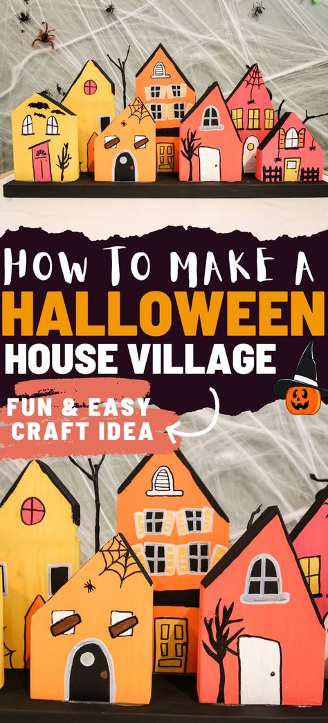 Diy Halloween Village, Indoor Halloween Decorations, Halloween Village Display, Boo Bash, Easy Diy Halloween Decorations, House Village, Halloween Wood Crafts, Spooky Trees, Village Display