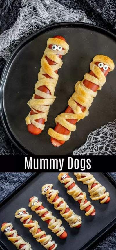 Fun Halloween Party Food, Pelottava Halloween, Mummy Dogs, Kids Halloween Food, Recetas Halloween, Halloween Party Snacks, Fun Halloween Food, Easy Halloween Food, Halloween Food Treats