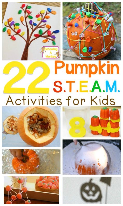 Bring fall pumpkins into the classroom or your homeschool with this STEAM-focused pumpkin theme unit study! Kids will love these pumpkin STEM activities. Pumpkin Stem Activities, Fall Stem Activities, Halloween Stem Activities, Pumpkin Science, Stem Activities For Kids, Stem Projects For Kids, Halloween Stem, Preschool Stem, Family Projects