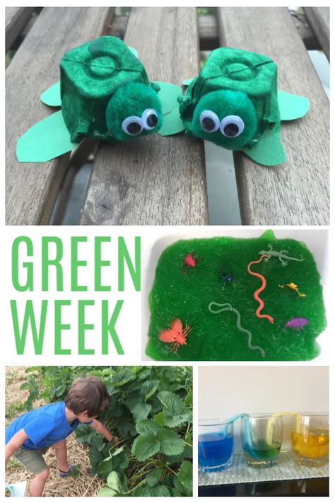 Green Art For Preschoolers, Going Green Crafts, Color Green Activities For Toddlers, Green Preschool Crafts, Green Toddler Activities, Green Activities For Preschool, Green Activities For Toddlers, Color Week Activities, Color Green Activities For Preschool