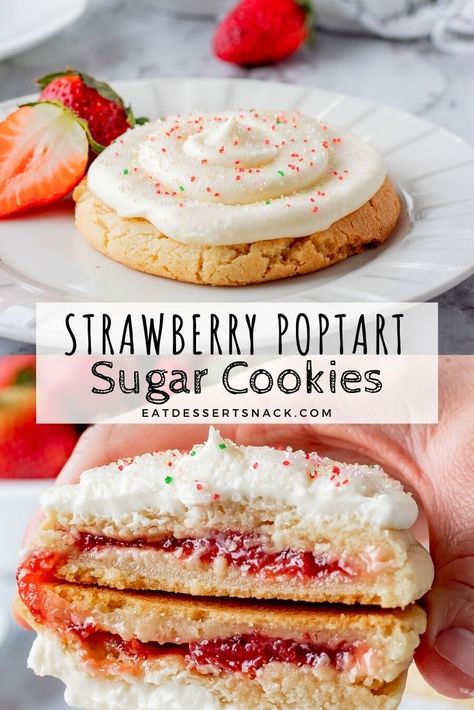 Cookie Stuffed Cookies, Strawberry Jam Shortbread Bars, Poptart Cookie Recipe, Pop Tart Cookie Recipe, Creative Cookie Flavors, Cookie Recipes Crumble, Salporanz Cookies Recipe, Cookies With Strawberry Jam, Baking With Strawberry Jam