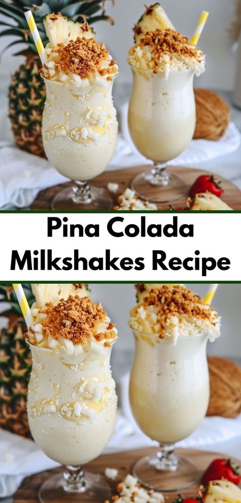 Looking for a milkshake recipe? Our Pina Colada Milkshakes Recipe is ideal! A delicious and refreshing dessert drink inspired by the classic pina colada. Pina Colada Milkshake Recipe, Pina Colada Milkshake, Best Pina Colada Recipe, Barbie Recipes, Pineapple And Coconut Milk, Pina Colada Smoothie Recipe, Colada Drinks, Pina Colada Mocktail, Pina Colada Smoothie