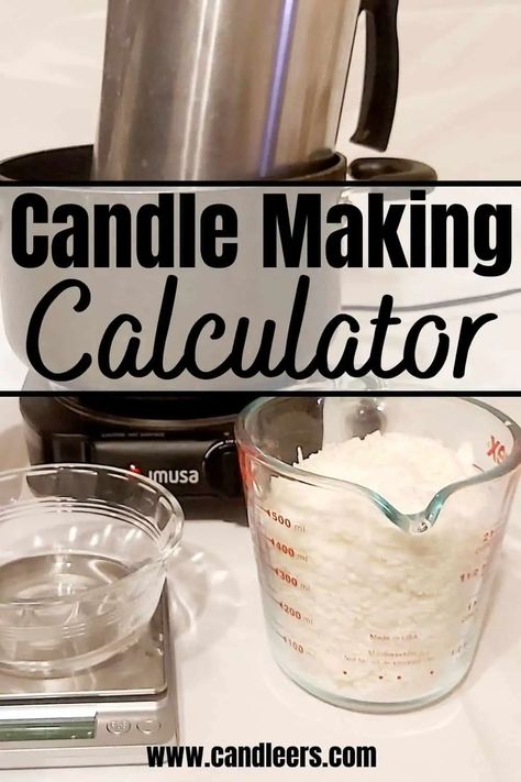 Candle making calculator to help you easily find out how much wax and fragrance oil you need to fill your containers, no matter what size the containers are. #candlemaking #candlewax #fragranceoil #diycandles #makingcandles Candle Making Materials, Homemade Candle Recipes, Candle Scents Recipes, Candle Making For Beginners, Candle Making Recipes, Diy Candles Homemade, Homemade Scented Candles, Candle Making Wax, Making Candles Diy