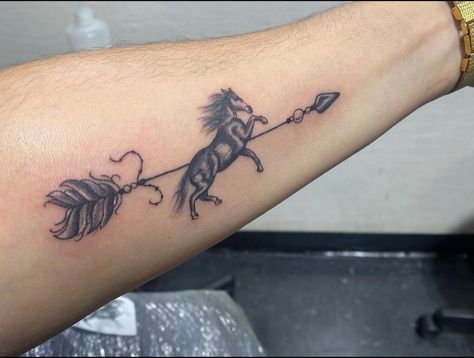 Horse Arrow Tattoo, Horse And Arrow Tattoo, Horse Tattoo With Name, Tattoos In Memory Of Horse, Small Horse Memorial Tattoo, Personalized Horse Tattoo, Arrow Tattoos For Women, Father Daughter Tattoos, In Loving Memory Tattoos