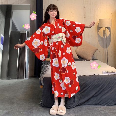 Kimono Pajamas, Flower Kimono, Sleepwear For Women, Traditional Japanese Kimono, Traditional Kimono, Japanese Dress, Pajama Dress, Womens Kimono, Japanese Outfits