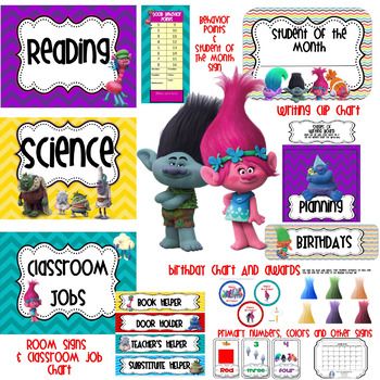 Trolls inspired Classroom Decoration Kit-Editable! Preschool Door Decorations, Classroom Money, Preschool Classroom Themes, First Grade Lessons, Reading Task Cards, Kindergarten Themes, Teacher Helper, Classroom Birthday, Book Of Job