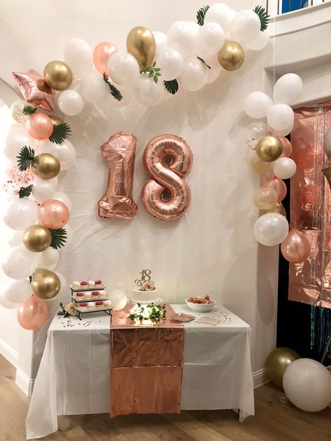 18th birthday party decor Deco Birthday Simple, 18th Birthday Backdrop Ideas, Birthday Simple Decoration Ideas At Home, Pink Birthday Theme Decor, 18th Birthday Decorations At Home, 18th Birthday Celebration Ideas, 18th Birthday Party Decor, Debut Decorations, 18th Party Ideas