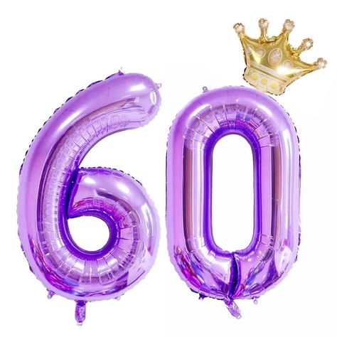 PRICES MAY VARY. Package includes: 2 * 40 inch purple number balloons, 1*15 inch crown balloons, 1 straw, 20 glue dots (For connecting crown balloons and number balloons ；You can also stick balloons anywhere you want to decorate ) Material: The balloon is made of high-quality aluminum foil, with bright colors, environmentally friendly, non-toxic, safe and reliable. Features: The balloon has a crown, which is more beautiful and unique. Simple to operate, it seals automatically after inflation, an 60th Birthday Balloons, Celebration Decorations, Purple Birthday Party, Scene Dress, 60th Birthday Decorations, 20th Birthday Party, Purple Balloons, Purple Birthday, Anniversary Event