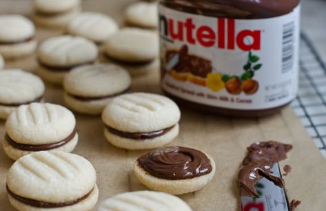 Nutella Sandwich, Once Upon A Chef, Cookie Sandwich, Bite Size Cookies, Nutella Brownies, Buttery Shortbread Cookies, Homemade Nutella, Nutella Cookies, Chocolate Hazelnut Spread