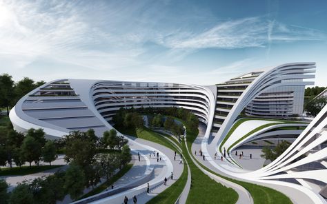 I love how melty/bendy that the proposed cultural hub in Belgrade is. It's very Dali-esque. Zaha Hadid Projects, Zaha Hadid Buildings, Zaha Hadid Interior, زها حديد, Architecture Cool, Architecture Antique, Zaha Hadid Architecture, Zaha Hadid Design, Architect Logo