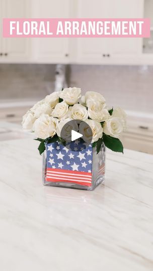 48K views · 12K reactions | This DIY 4th of July centerpiece/floral arrangement is the perfect way to elevate your summer parties! 🇺🇸

To create this, I simply used:
- 6.5” x 6.5” @michaelsstores napkins
- 7x7 & 6x6 square vases from @amazon
- White roses from @frysfoodstores

#4thofjulyparty #4thofjulydecor #floralarrangement
#flowerarrangement #founditonamazon #floralarrangements #4thofjuly | Brittany | Home Decor & Style | Jungle · Candle Flame Red White And Boom, Fourth Of July Decorations, Candle Flame, Square Vase, Diy Jar Crafts, Home Decor Style, 4th Of July Decorations, Patriotic Holidays, Diy Centerpieces