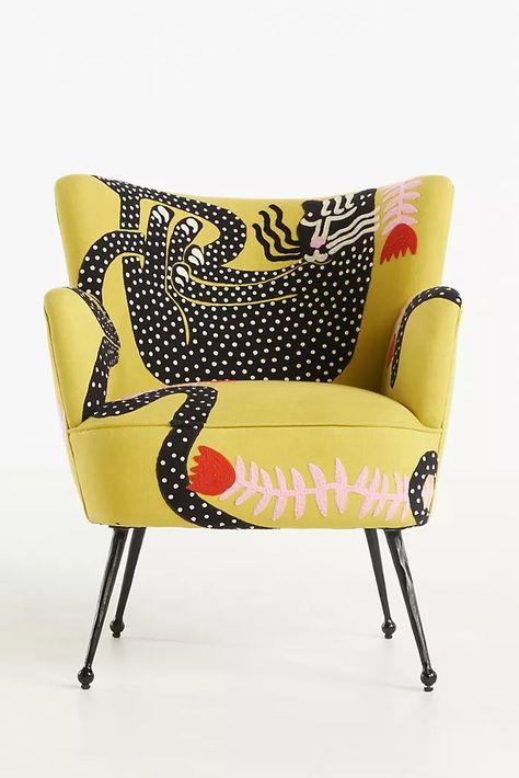 Accent Chairs, Arm Chairs, and Dining Chairs | Anthropologie Chair Decor Christmas, Fun Chairs For Living Room, Patterned Accent Chairs, Anthropology Home, Collage Furniture, Pink Accent Chair, Chairs For Bedroom, Modern Leather Chair, Unique Chairs Design