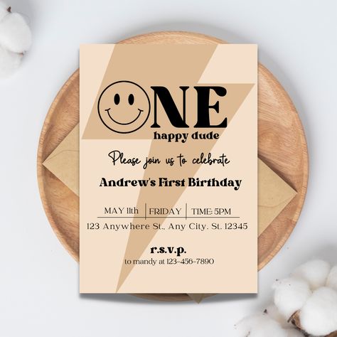 One Happy Dude Invitation Template, One Happy Dude Invitation, One Happy Dude First Birthday, Dude Birthday Party, One Happy Dude Birthday, Dude Birthday, Kids Birthday Card, One Happy Dude, Baby Birthday Themes