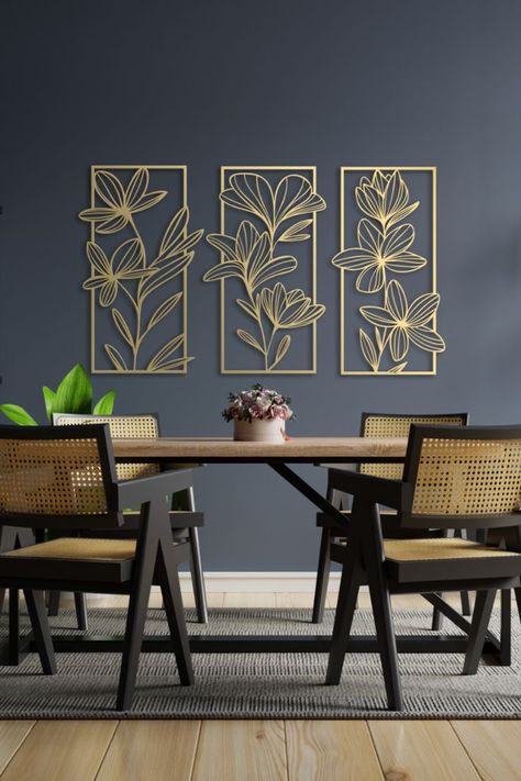 Metal transformed into stylish wall art for you. The elegant metal wall art will be stunning beauty to your wall. This unique design will reflect your style in your space. Your guests won't be able to keep their eyes off your high-quality metal wall decor with impressive details. Large Metal Wall Art, Above Bed Decor, Stylish Wall Art, Gold Wall Art, Gold Walls, Flower Wall Decor, Flower Wall Art, Bed Decor, Wall Art Living Room